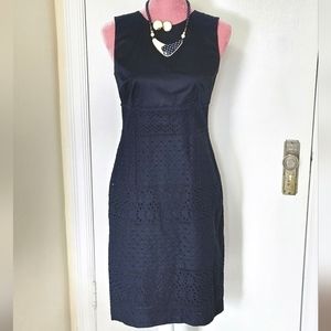 Ann Taylor navy blue cotton eyelet dress, size 2.